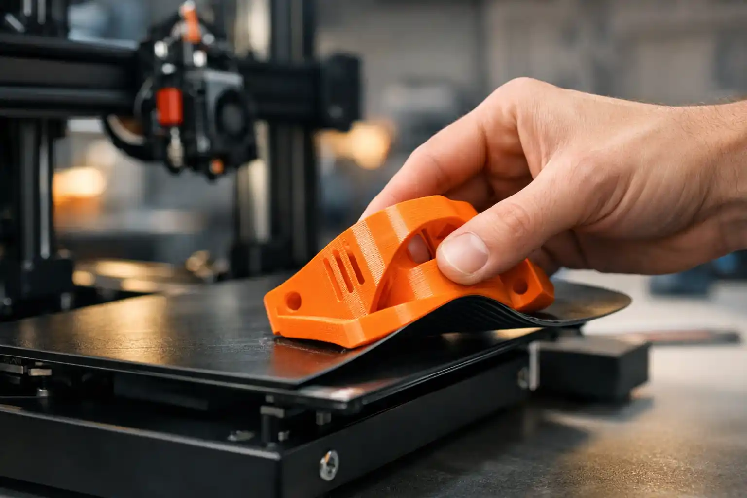 Foto del laboratorio con stampante 3D e spool di materiale
